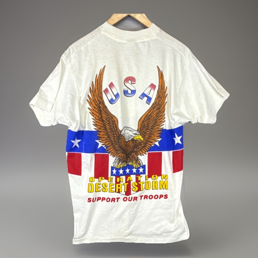 Vintage 1991 Men's Operation Desert Storm Eagle Graphic Tee Red White Blue‎ NWOT